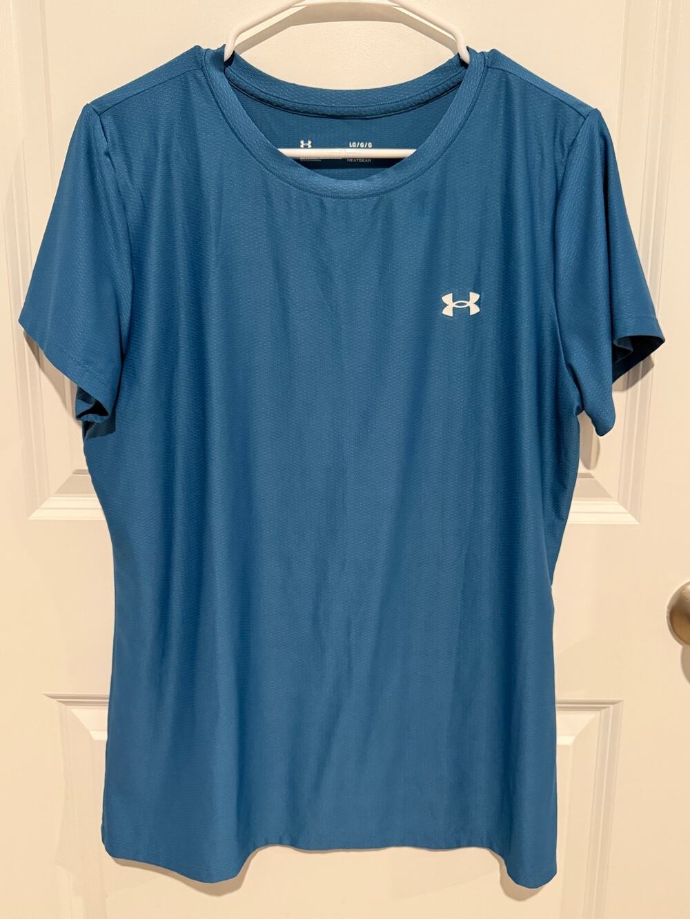 Under Armour Women’s Lg Velocity Shine HeatGear Blue Athletic Shirt New no Tags